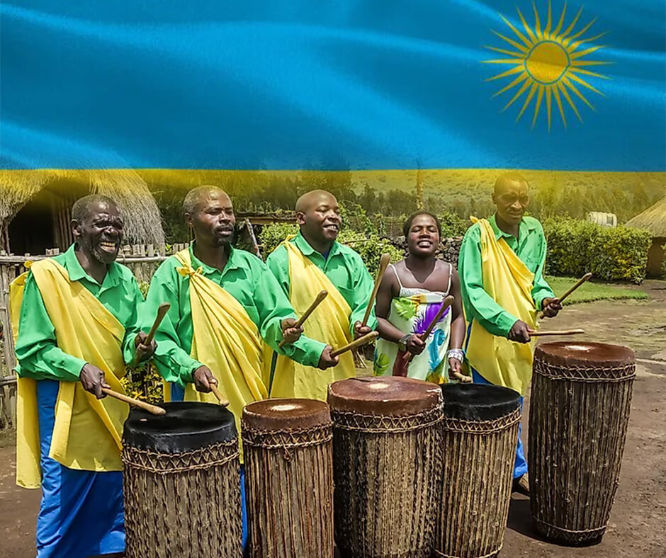 A Drums Show of Kinyarwanda people during a traditional celebration 